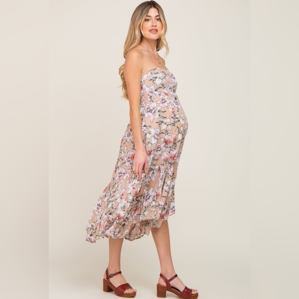Pinkblush strapless floral handkerchief hem midi nwot - Picture 2 of 5